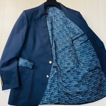 良品/52 XL相当●グッチ GUCCI ロゴ総柄 テーラード コットンジャケット ブレザー インターロッキング刻印 金ボタン メンズ 紺 ネイビー
