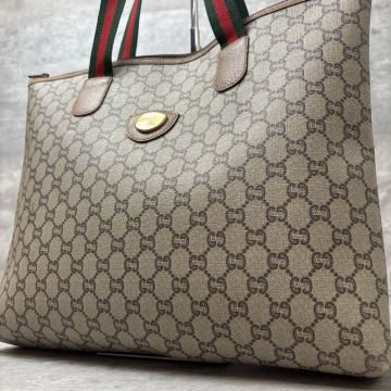 希少品《極美品/大容量》 GUCCI グッチ メンズ トートバッグ A4 肩掛け 紳士 シェリーライン GGスプリーム レザー PVC ベージュ