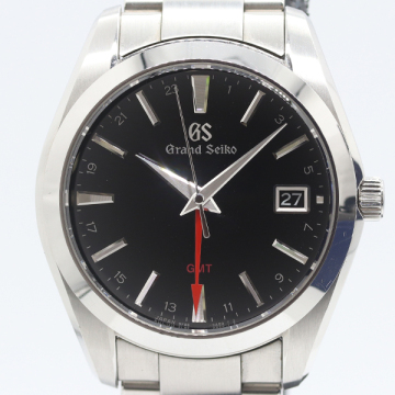 1円 箱付 稼働 セイコー グランドセイコー 9F86-0AF0 QZ デイト GMT ブラック文字盤 メンズ腕時計 0006710 6RKT 25508 NGC