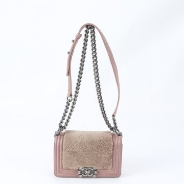 1円■美品 シャネル シリアルシール付 ボーイシャネル ファー チェーン レザー 2WAY ショルダーバッグ 斜め掛け レディース UGR EB3-9
