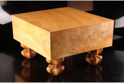 [URA]本榧製足付19路碁盤/厚み15.4cm/約17kg/4-7-61　(検索)骨董/囲碁/将棋/碁笥/碁石/カヤ/榧