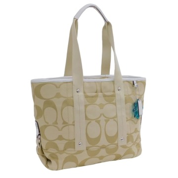 1円■極美品 コーチ ハンドバッグ シグネチャー ベージュ系&times;ホワイト系 キャンバス 女性 F18855 COACH ■E.Bep.pS-07