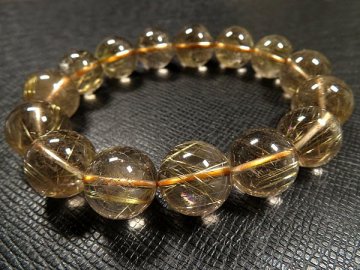 1円スタート★黄金【タイチンルチル】水晶ブレスレットL★15mm：GT600