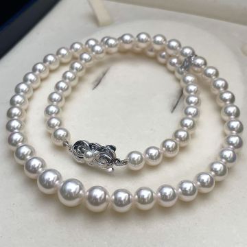 ミキモト MIKIMOTO あこや真珠 パール ネックレス 約6.5〜8.5mm シルバー金具 pearl jewelry necklace 約31.6g 約44cm Mチャーム 本 アコヤ