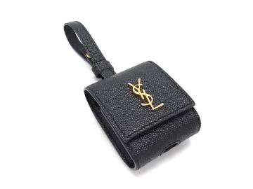 1円 ■美品■ YVESSAINTLAURENT イヴサンローラン カサンドラ レザー AirPodsケース エアポッズケース ブラック系 FZ4424