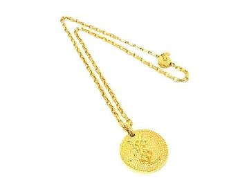 1円 ■美品■ SAINT LAURENT サンローラン カサンドラ メダリオン ネックレス ペンダント アクセサリー レディース ゴールド系 BV0994