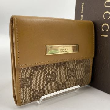 【極美品に近い】GUCCI グッチ 二つ折り財布 ラウンドファスナー　キャンバス　レザー　GG柄　ウォレット　GGキャンバス 395