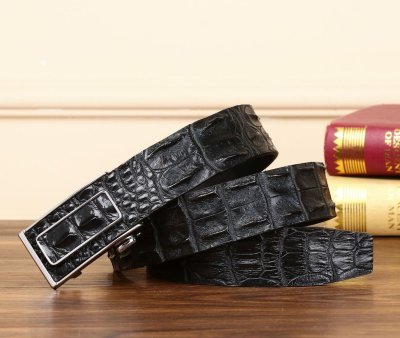 【春屋革具】クロコダイル本革 ベルト ワニ革一枚革 背骨クロコ革 メンズベルト スチールバックル 職人仕立て 巾 3.8cm 105-125cm可選 黒