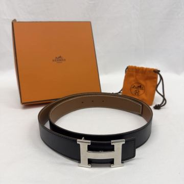 １円 ★美品★ HERMES エルメス コンスタンス Hバックル リバーシブル レザーベルト ブラック ブラウン □I刻印 90 箱・保存袋付 ゆ153