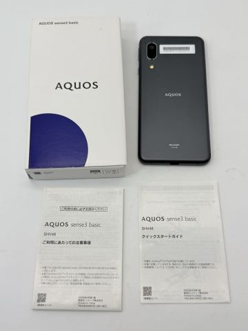 【美品・初期化済】SHARP AQUOS sense3 basic SHV48 ブラック Androidスマートフォン 本体 箱・説明書付 通電確認済 現状品