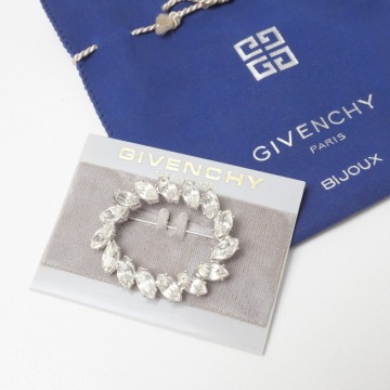 TK5932▼GIVENCHY ジバンシィ ビジュー サークル ブローチ アクセサリー クリア&times;シルバー系