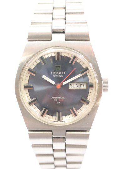 【ジャンク】TISSOT ティソ PR516 GL 自動巻き 青文字盤 メンズ 腕時計 シルバーカラー アンティーク 稼働品 4493-HA