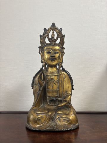 時代物　明時代　唐物 仏教美術 仏教古美術 中国古玩 中国美術　骨董品 銅製 仏像　古物保証 無傷34cm　(李朝　高麗　香炉　朝鮮　文房)
