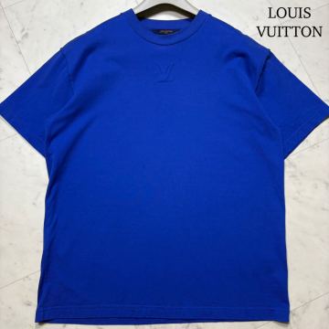 美品/L相当★ LOUIS VUITTON ルイヴィトン 22AW LVエンボスロゴ Tシャツ 半袖 カットソー トップス イタリア製 コットン ブルー 青 メンズ