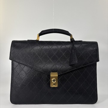1円 極美品 CHANEL シャネル ビコローレ キャビアスキン ビジネスバッグ ブリーフケース 黒 メンズ バッグ ハンドバッグ シール有