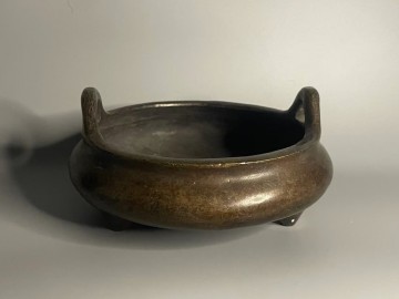 中国美術 香炉 古銅 三足 双耳 香道具 茶道具 銅製 在銘 唐物 時代品 骨董品 旧家整理品 古美術品