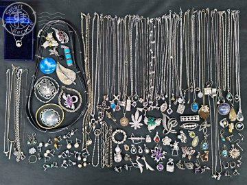 CG0102211　▽ 1円～ シルバー アクセサリー まとめ売り シルバー SILVER 925 STERLING 刻印 色石 カラーストーン 約874.5g 中古 同梱不可