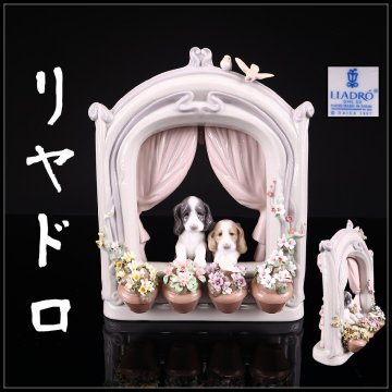 【吉】CS461 LLADRO 【リヤドロ】 磁器人形 可愛いながめ 置物 高21㎝ 幅18&times;10㎝／共箱付 花かけありSg！