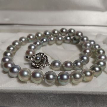 【極上の輝き】アコヤ真珠 あこや シルバーグレー パール ネックレス 9.0mm〜9.5mm 41cm SILVER 刻印 51.1g 本真珠 pearl jewelry necklace
