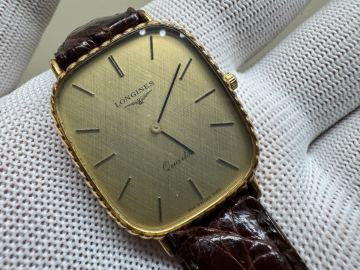 w1273★ LONGINES ロンジン クォーツ メンズ 腕時計 960-6169 スクエア ゴールド文字盤　稼働