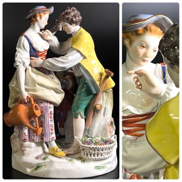 壷々● 百貨店購入 MEISSEN マイセン 「庭師」 陶器人形 25.5cm フィギュリン 西洋美術 資産家収蔵 [H168]ちれれ