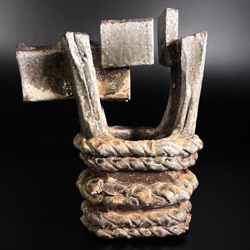 壷々● 原田捨六 備前焼 手桶花入 27cm 共箱 唐物 骨董 [I58]UP