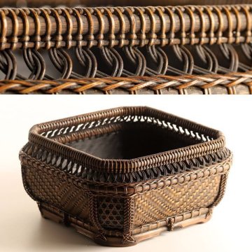 【流】煎茶道具 時代唐物 炭斗籠 箱付 LF460