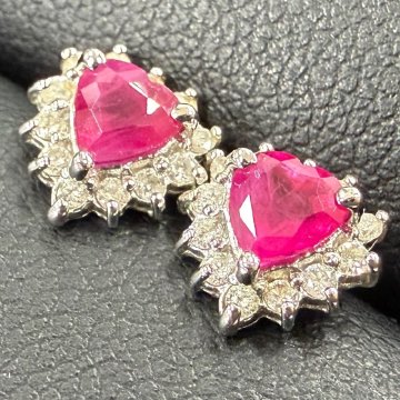 極上品 1円スタート 天然ルビー ピアス K18WG 750 ルビー0.46ct/0.48ct ダイヤモンド0.11ct 1.6g ジュエリー NGLソーティング