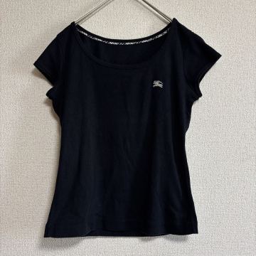 美品 バーバリー BURBERRY 半袖 Tシャツ カットソー 黒 ブラック 2 S ノバチェック ホースロゴ ナイト 刺繍 レディース トップス 古着 無地
