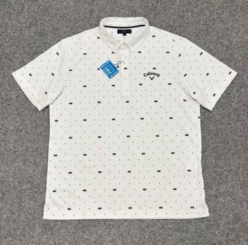 送料185円～◇新品◇Callaway キャロウェイ ゴルフ◇Lサイズ◇QUICK-DRY ストレッチ 飛び柄半袖ボタンダウンシャツ ◇ホワイト