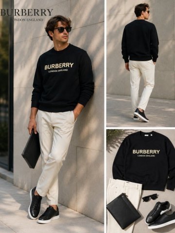 ●14万新品◆XL◆BURBERRYバーバリー◆オーガニックコットン混 ロゴプリントクルーネックスウェットシャツ 『Fawson』ブラック黒 1円