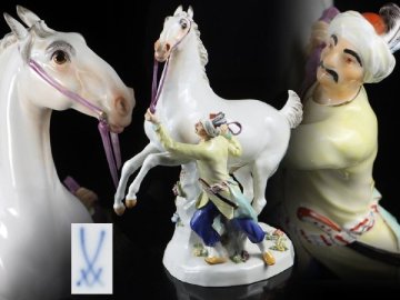 魁◆本物保証 マイセン 1700年代 ケンドラーデザイン 「スルタンの馬と馬丁」高さ26.5㎝ フィギュリン コレクターズアイテム