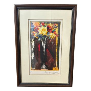 真作 山形弘 薔薇 ばら バラ リトグラフ 国際美術協会理事 額寸48.5cm&times;68.5cm