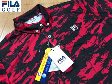 ・スピード発送 新品未使用 FILA GOLF(フィラゴルフ) 春夏 吸汗速乾 UVカット カモフラージュ柄 ボタンダウンポロシャツ 745-531(PK)Ｌ