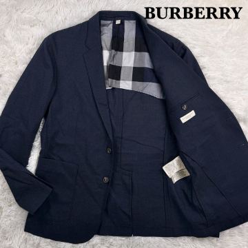 BURBERRY【希少XXL相当!!!格子柄!!!近年モデル!!!】バーバリー テーラードジャケット ノバチェック◎英国紳士の羽織り◎ネイビー 紺 メンズ