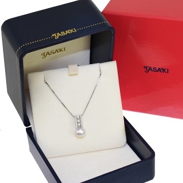 1円◎新品同様 TASAKI タサキ 田崎真珠 ネックレス パール 真珠 7mm ダイヤモンド 3P 0.03ct K18WG◎E.Cgp.dsp-16