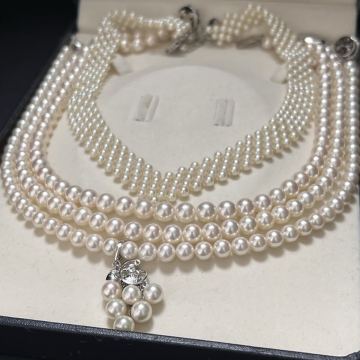 あこや真珠 テリ抜群 4本まとめ ネックレス セット ペンダントトップ Pearl 花珠級 オーロラ干渉色 necklace アコヤ 本真珠 パール 編込み