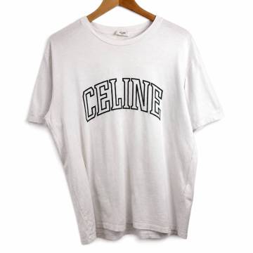 2『美品・現行タグ』 CELINE セリーヌ メンズ ビッグロゴ プリント 半袖 Tシャツ トップス ホワイト 白 M相当