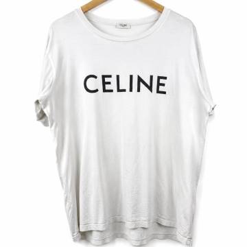 12『現行タグ』 CELINE セリーヌ メンズ ビッグロゴ プリント 半袖 Tシャツ トップス ホワイト 白 Mサイズ