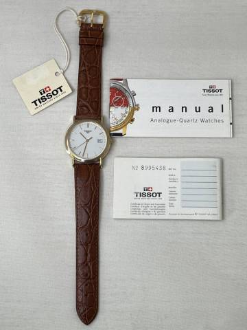 【M321】未使用品 TISSOT 1853 18K 0.750 無垢 EAT955 412 クォーツ メンズ時計 3針 ホワイト文字盤 稼働品 タグ付き 保管品