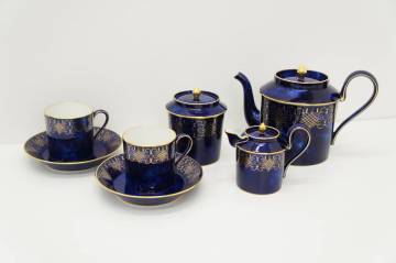398 食器祭 セーブル SEVRES ブルー 金彩 食器セット ポット シュガー クリーマー カップ&ソーサー 長期保管品