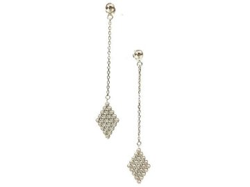 ピアス K18WG 金 メッシュ調 カイト スケール プレート ロングチェーン スウィング ジュエリー/ホワイトゴールド/1円スタート/AY