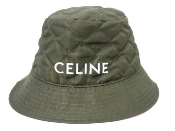 未使用 超美品 セリーヌ CELINE バケットハット プリントロゴ キルティング 帽子 キャップ 2AUB8930C カーキ M ハット 4413