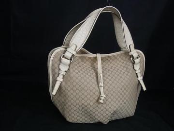 1円 CELINE セリーヌ マカダム柄 ビタースイート キャンバス&times;レザー ハンドバッグ トート レディース ベージュ系&times;アイボリー系 HF0091