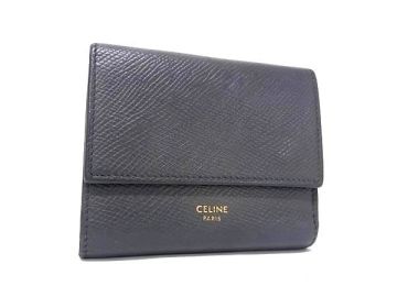 1円 CELINE セリーヌ スモール トリフォールド レザー 三つ折り 財布 ウォレット 札入れ 小銭入れ カード入れ レディース グレー系 HF0199
