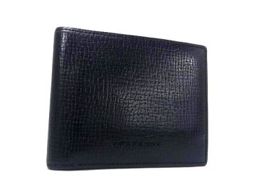 1円 ■美品■ BURBERRY バーバリー レザー 二つ折り 財布 ウォレット 札入れ メンズ ブラック系 BR5214
