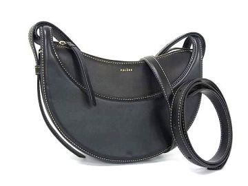 1円 ■美品■ POLENE ポレーヌ ヌメロ ディス　ハーフムーン レザー ショルダーバッグ クロスボディ 斜め掛け 肩掛け ブラック系 HB4262
