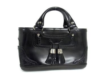 1円 ■美品■ CELINE セリーヌ マカダム ブギーバッグ レザー タッセル ハンドバッグ トートバッグ メンズ レディース ブラック系 HB4256