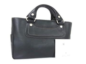 1円 ■美品■ CELINE セリーヌ マカダム ブギーバッグ レザー ハンドバッグ トートバッグ レディース ブラック系 HB4254