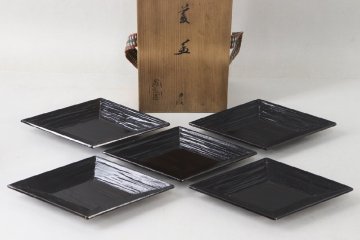 千家十職 一閑張細工師 十二代飛来一閑 造 菱盆 五枚 東茶会お取り扱い 8-C071/1/060